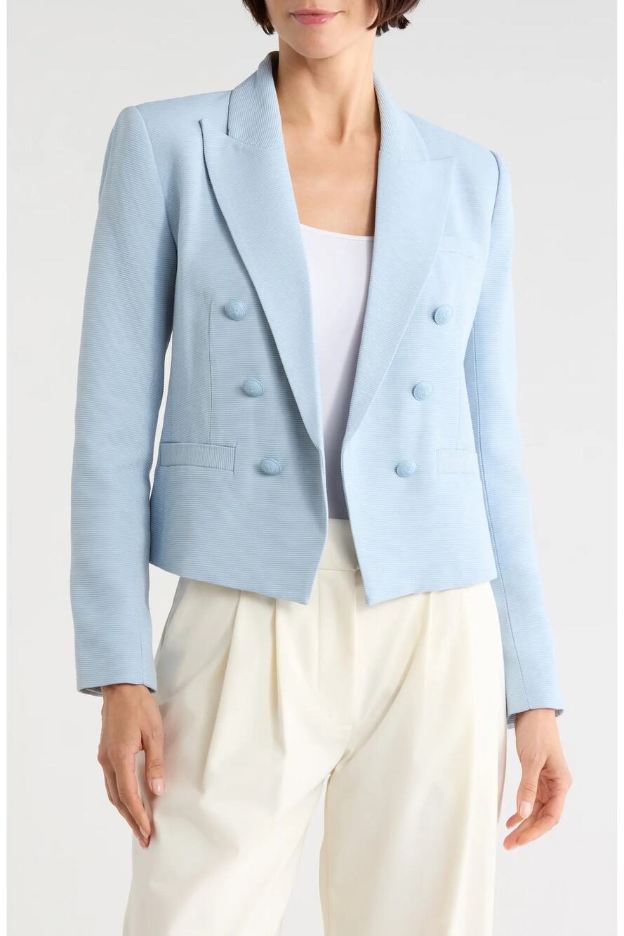 NWT L'AGENCE Brooke Texture Double Breasted Crop Blazer